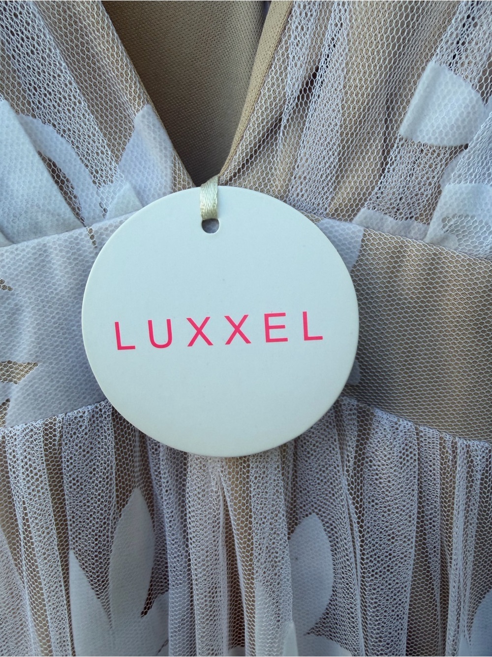 Luxxel Sheer White Floral Lace Maxi with Deep V - Picture 2 of 11